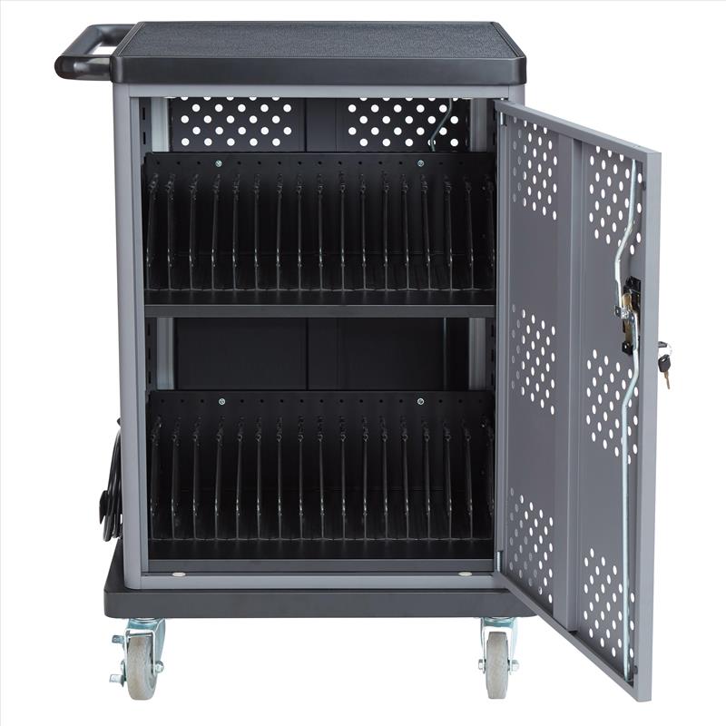 Pemberly Row Modern Metal Duet Charging Cart with Storage in Black