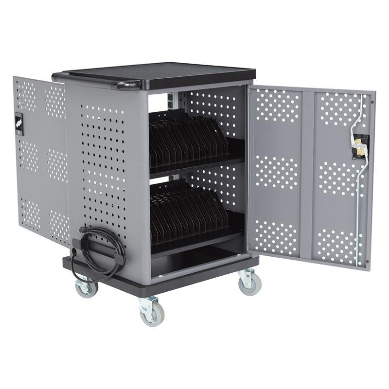 Pemberly Row Modern Metal Duet Charging Cart with Storage in Black