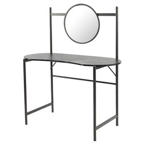 Pemberly Row Kidney-shaped Wood Writing Desk with Mirror in Marble Black
