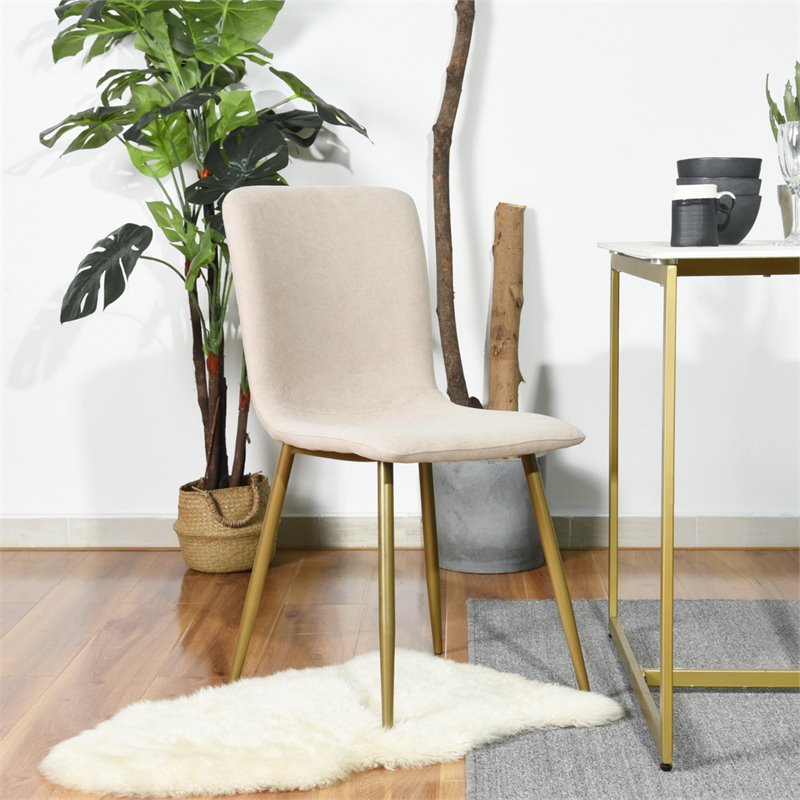 Pemberly Row Fabric and Metal Dining Chairs in Beige (Set of 4)