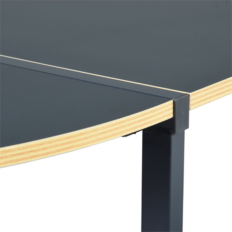 Pemberly Row L-Shaped Computer Desk with Black Metal Frame and Wood Finish