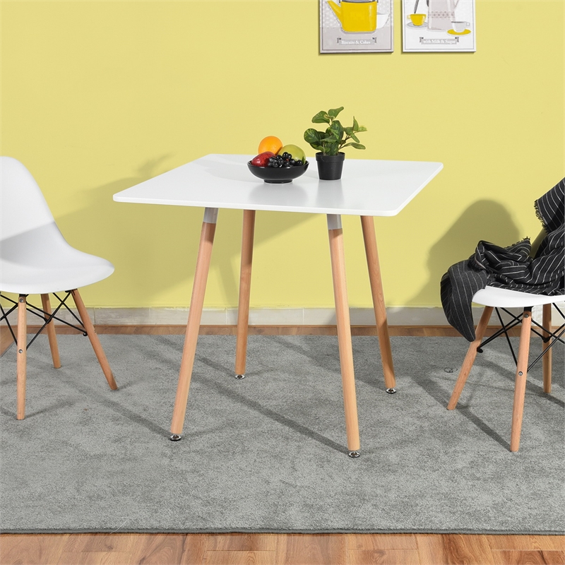 Pemberly Row Modern Square Dining Table with White Top and Natural Wood Legs
