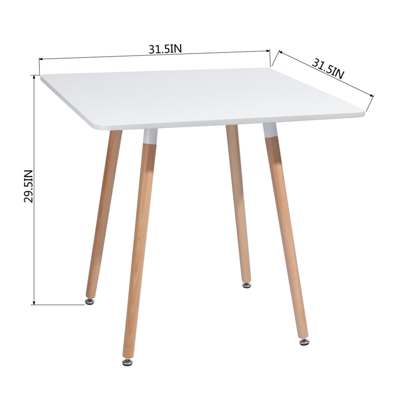 Pemberly Row Modern Square Dining Table with White Top and Natural Wood Legs