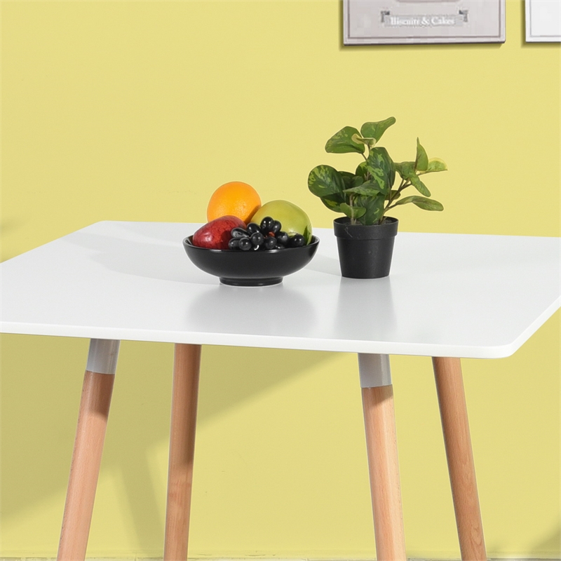 Pemberly Row Modern Square Dining Table with White Top and Natural Wood Legs