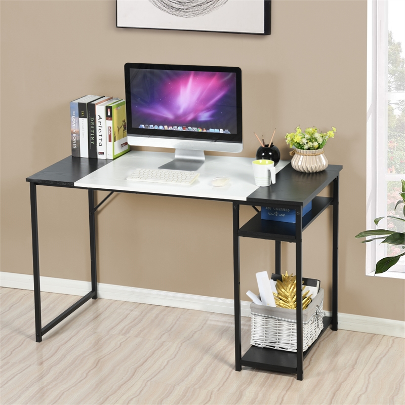 Pemberly Row Black and White Industrial Computer Desk with Storage Shelves