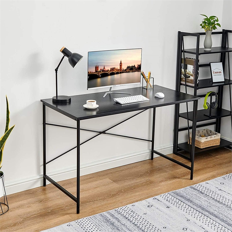 Pemberly Row Black Spacious Work Surface Modern Industrial Computer Desk