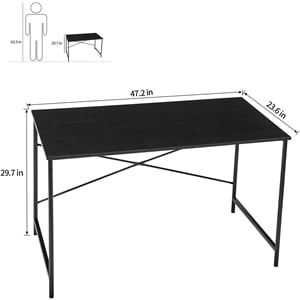 Pemberly Row Black Spacious Work Surface Modern Industrial Computer Desk