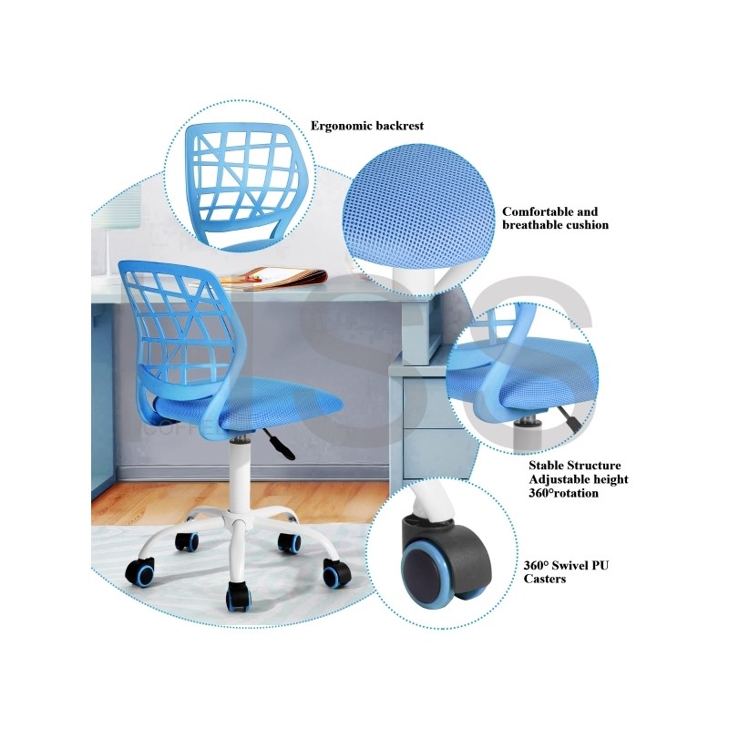 Pemberly Row Blue Ergonomic Office Chair-Adjustable Armless Task Chair