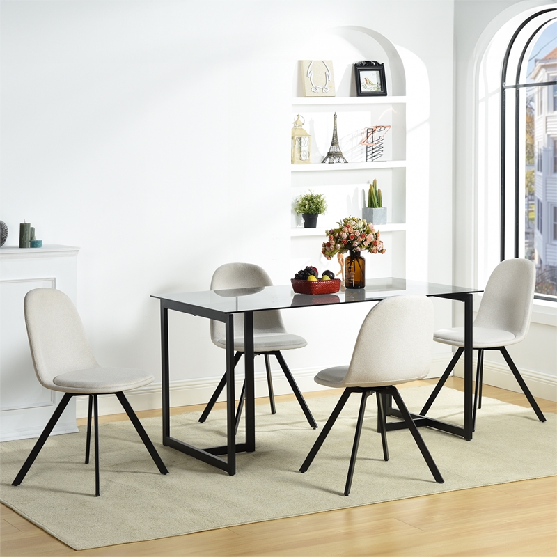 Pemberly Row Contemporary Swivel Dining Chair Set of 4-Beige
