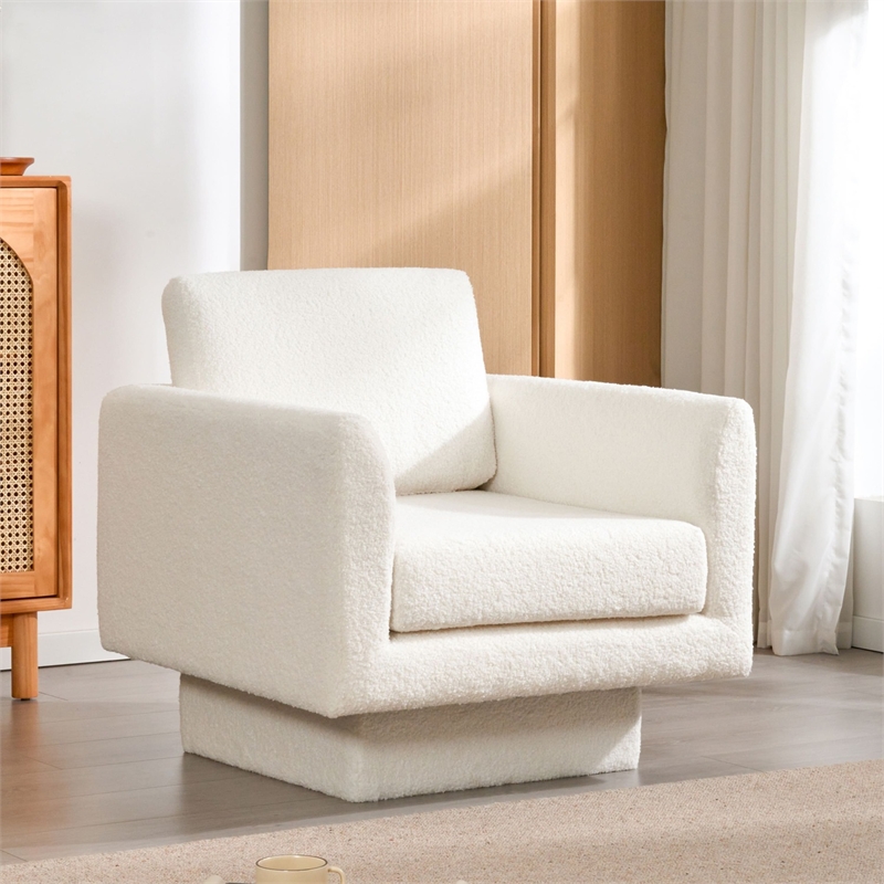 Pemberly Row Swivel Accent Chair 30inch W Teddy Sherpa Round Armchair Cream