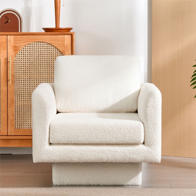 Pemberly Row Swivel Accent Chair 30inch W Teddy Sherpa Round Armchair Cream