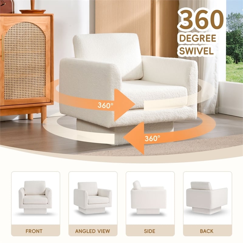 Pemberly Row Swivel Accent Chair 30inch W Teddy Sherpa Round Armchair Cream