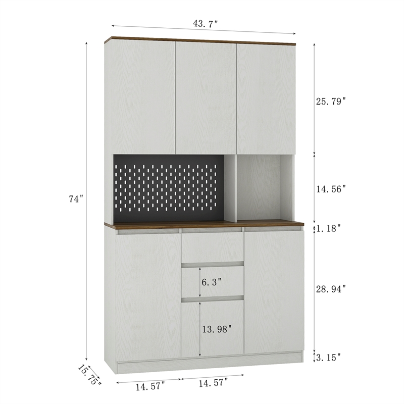 Pemberly Row Modern Kitchen Pantry Cabinet with LED Lighting