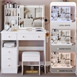 Pemberly Row Modern Vanity Desk with Mirror and Storage Shelves-White