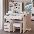 Pemberly Row Modern Vanity Desk with Mirror and Storage Shelves-White