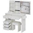 Pemberly Row Modern Vanity Desk with Mirror and Storage Shelves-White