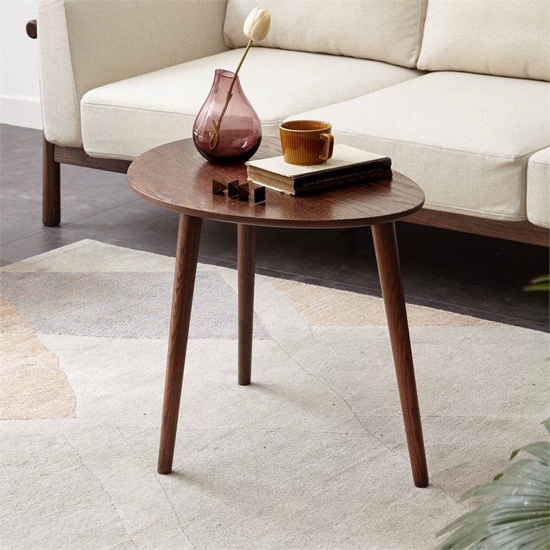 Pemberly Row Mid-Century Modern Wooden Side Walnut Table with Round Top
