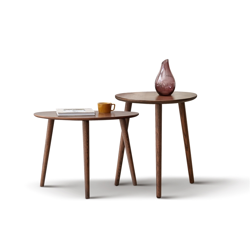 Pemberly Row Mid-Century Modern Wooden Side Walnut Table with Round Top