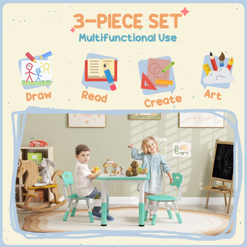 Pemberly Row Kids Activity Green Table and Chair Set Adjustable-Plastic