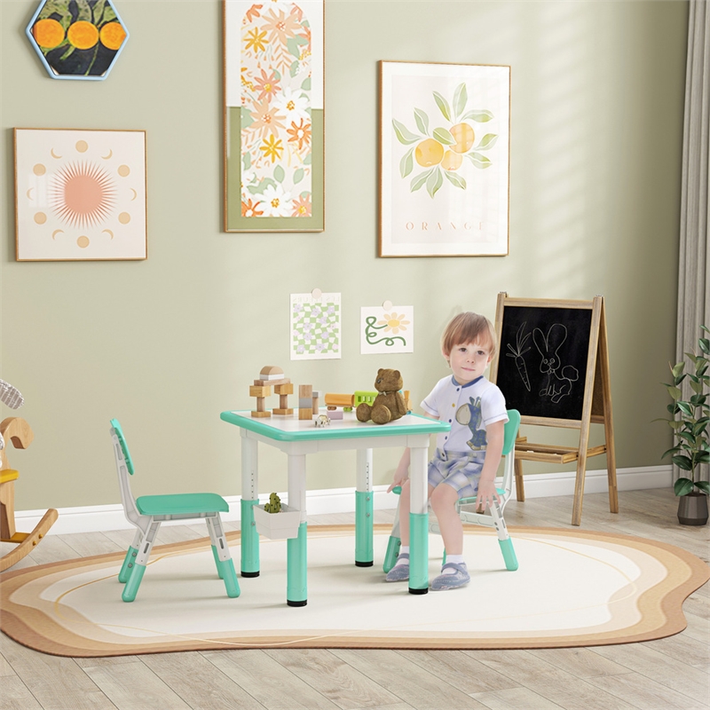 Pemberly Row Kids Activity Green Table and Chair Set Adjustable-Plastic