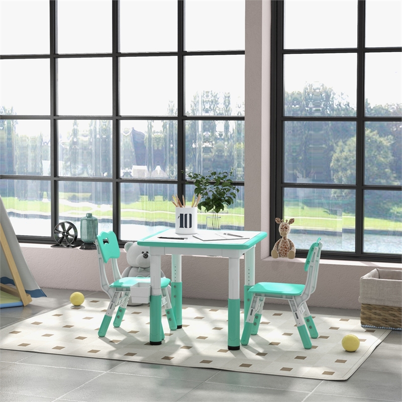 Pemberly Row Kids Activity Green Table and Chair Set Adjustable-Plastic
