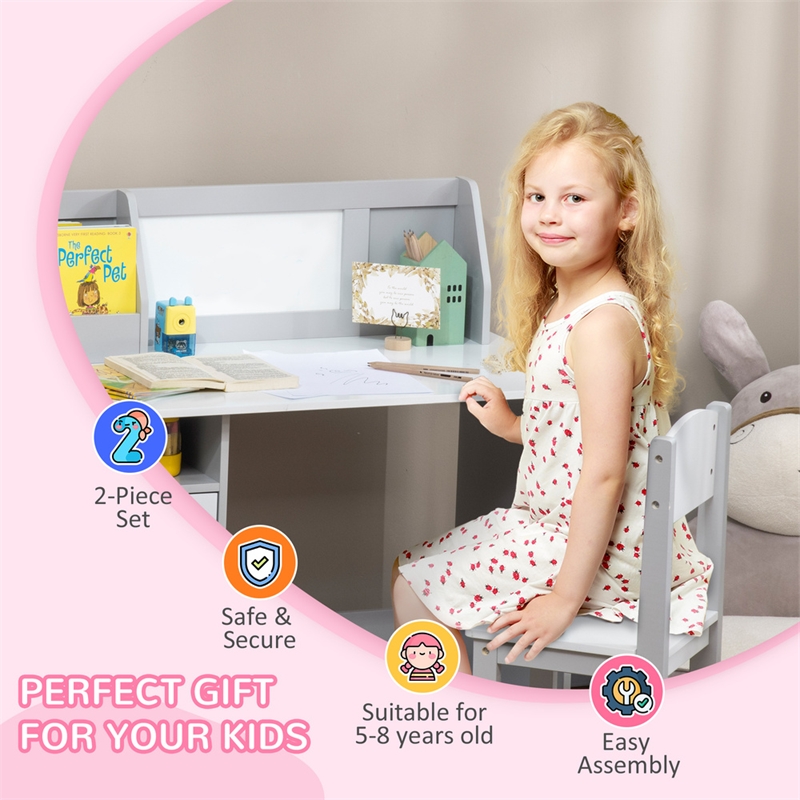 Pemberly Row Toddler Desk and Chair Set Kids Writing Desk Study-Gray