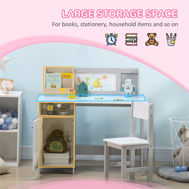 Pemberly Row Toddler Desk and Chair Set Kids Writing Desk Study-Gray