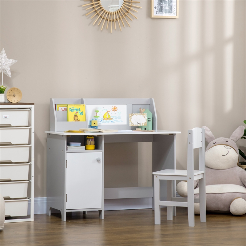 Pemberly Row Toddler Desk and Chair Set Kids Writing Desk Study-Gray