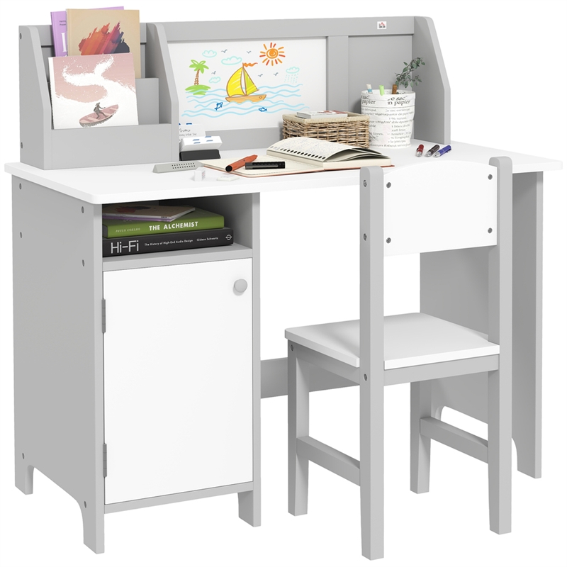 Pemberly Row Toddler Desk and Chair Set Kids Writing Desk Study-Gray