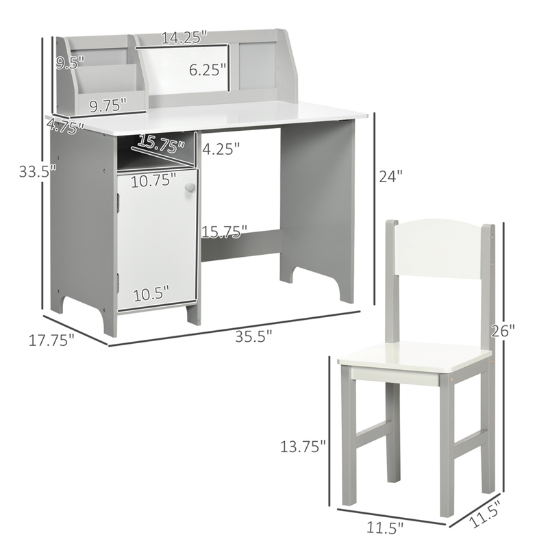 Pemberly Row Toddler Desk and Chair Set Kids Writing Desk Study-Gray