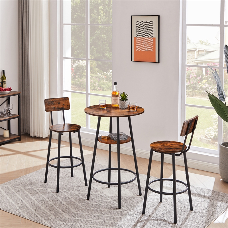 Pemberly Row Rustic Industrial Bar Stools with Adjustable Height-Rustic Brown