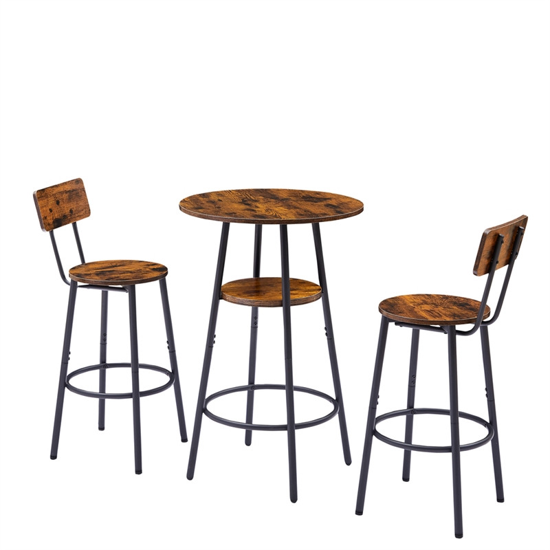 Pemberly Row Rustic Industrial Bar Stools with Adjustable Height-Rustic Brown