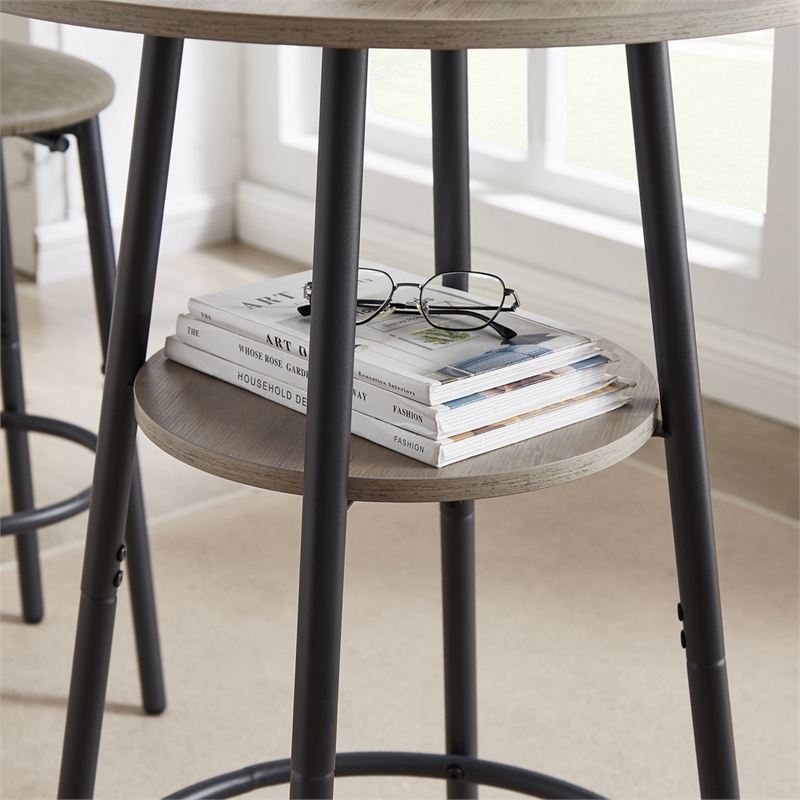 Pemberly Row Adjustable Rustic Bar Stools with Wooden Backrest-Gray