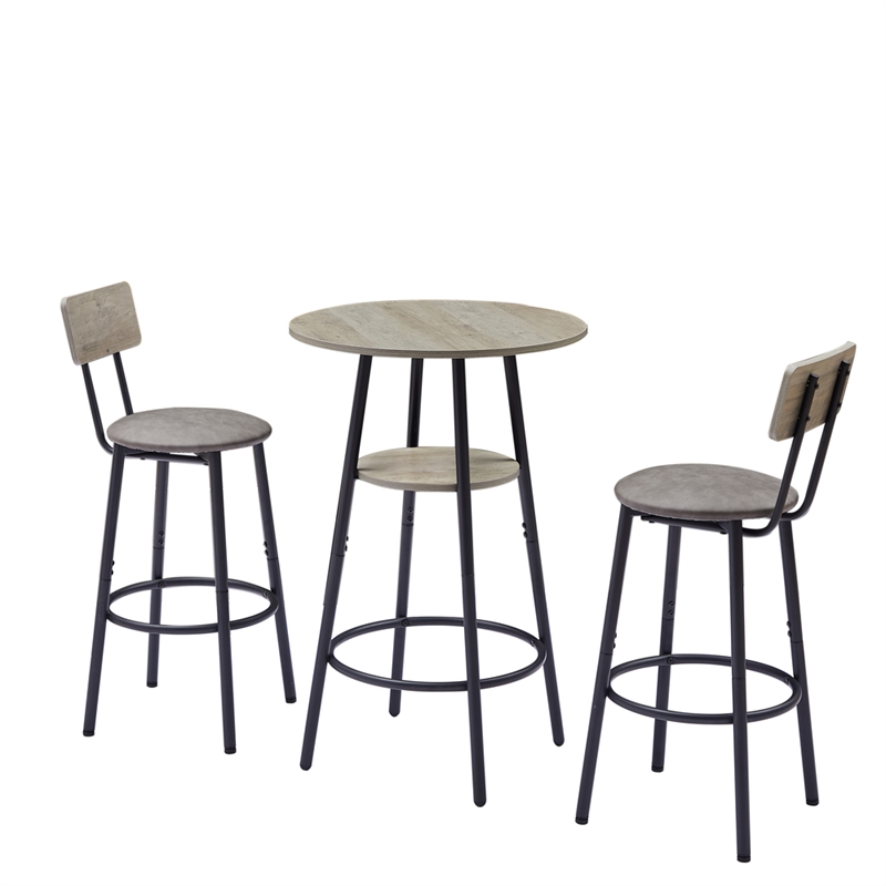 Pemberly Row Adjustable Rustic Bar Stools with Wooden Backrest-Gray