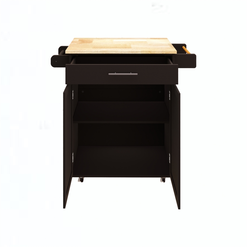Pemberly Row Compact Rolling Kitchen Island with Drop-Leaf Countertop-Black