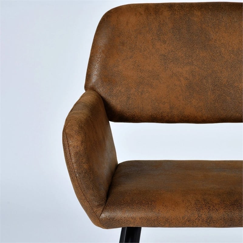 Pemberly Row Dining Chairs Set of 2 Upholstered Seat with Arms Metal Legs Brown