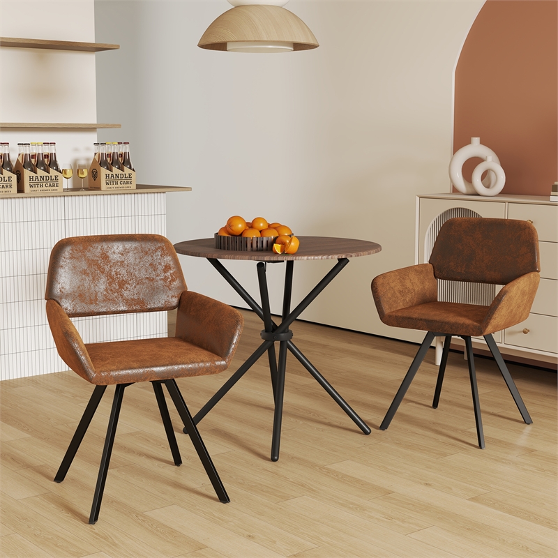 Pemberly Row Dining Chairs Set of 2 Upholstered Seat with Arms Metal Legs Brown