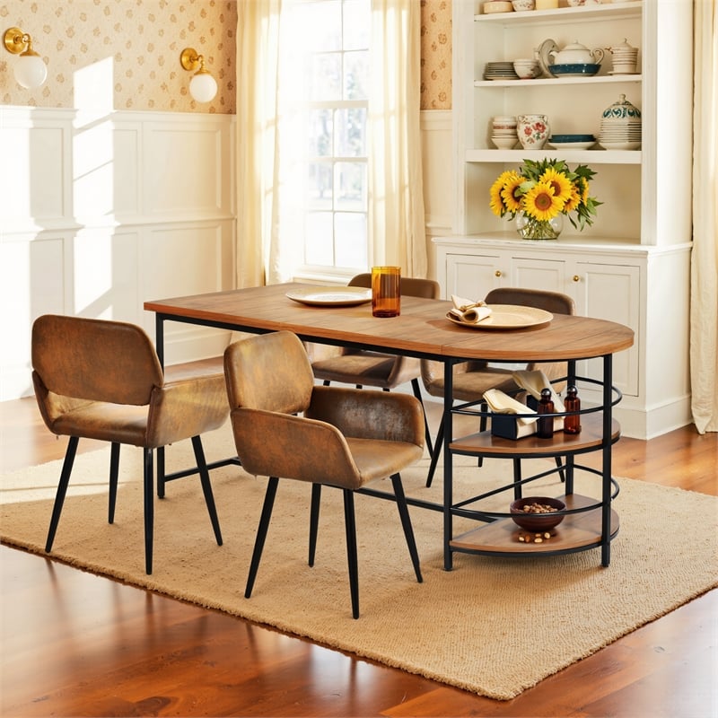 Pemberly Row Dining Chairs Set of 2 Upholstered Seat with Arms Metal Legs Brown