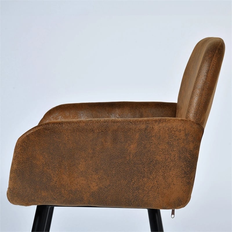 Pemberly Row Dining Chairs Set of 2 Upholstered Seat with Arms Metal Legs Brown