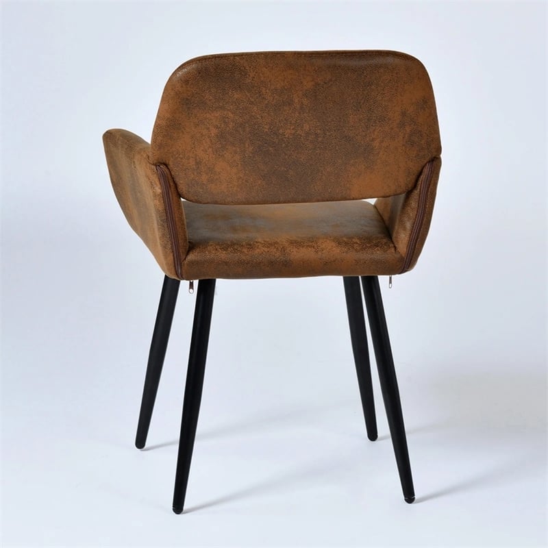 Pemberly Row Dining Chairs Set of 2 Upholstered Seat with Arms Metal Legs Brown