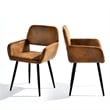Pemberly Row Dining Chairs Set of 2 Upholstered Seat with Arms Metal Legs Brown