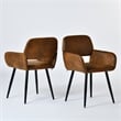 Pemberly Row Dining Chairs Set of 2 Upholstered Seat with Arms Metal Legs Brown