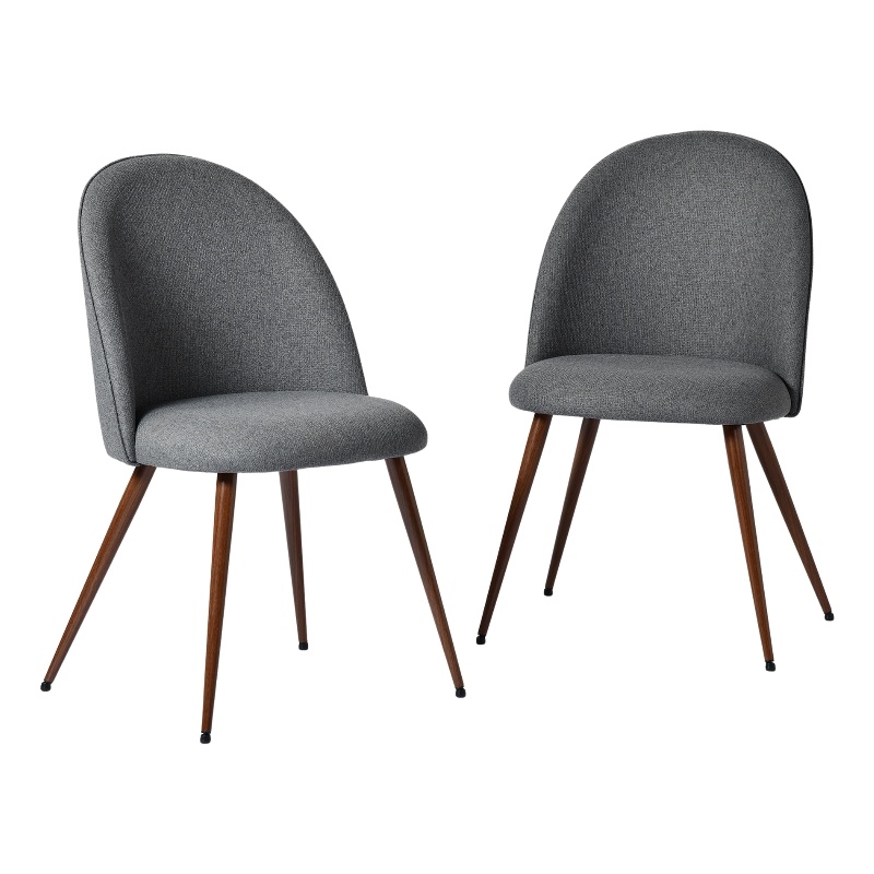 Pemberly Row Dining Chairs Set of 2 Gray Fabric with Walnut Metal Legs