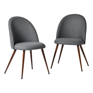 Pemberly Row Dining Chairs Set of 2 Gray Fabric with Walnut Metal Legs