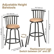 Pemberly Row Metal Bar Stools for Home with Adjustable Leg Set of 3 Brown