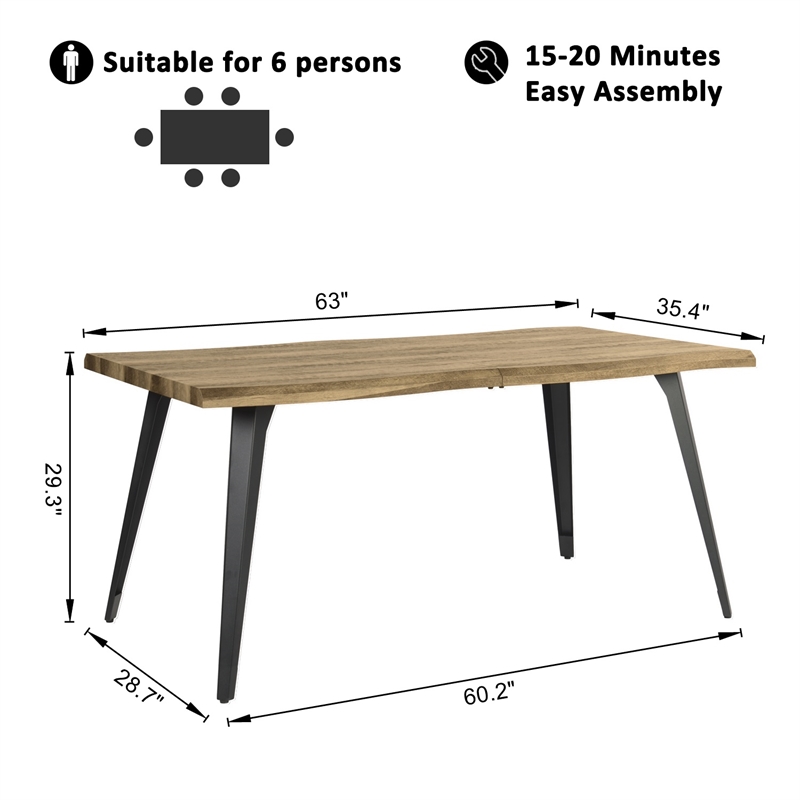 Pemberly Row Dining Table MDF Wave Edge Writing Home Office Desk Walnut