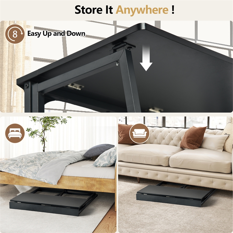 Pemberly Row Contemporary Foldable Black Home Office Desk with MDF Top