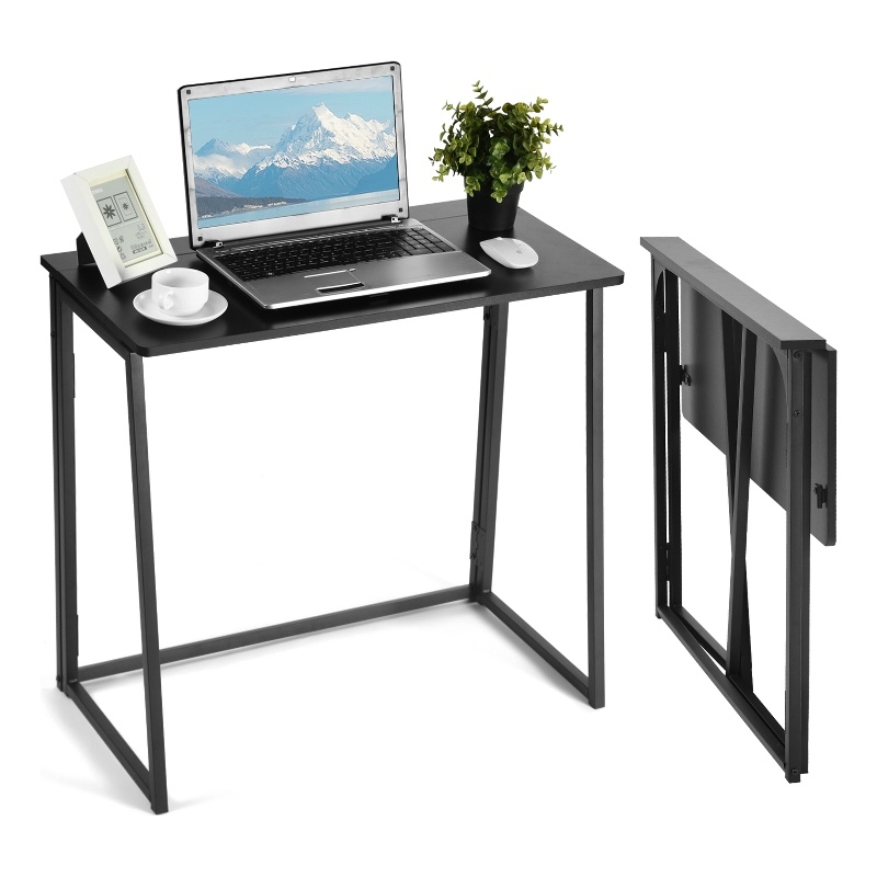 Pemberly Row Contemporary Foldable Black Home Office Desk with MDF Top