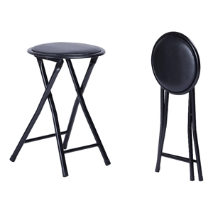 Pemberly Row Black Folding Chairs Set of 1 PVC Seat Metal Frame