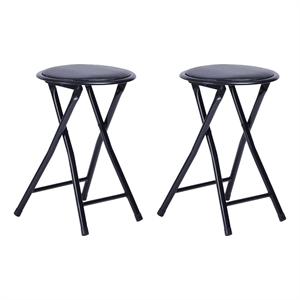 Pemberly Row Black Folding Chairs Set of 2 PVC Seat Metal Frame